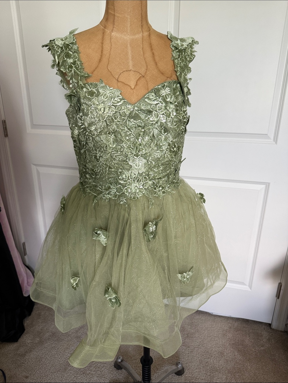 Green Lace Tulle Party Dress